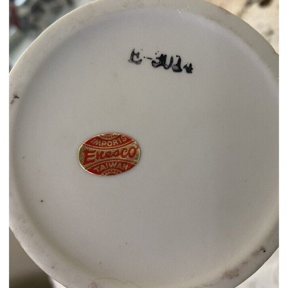 Vintage Enesco Trinket Box Porcelain  Hat Box With Flower, Feathers Gold Accents - Picture 4 of 12